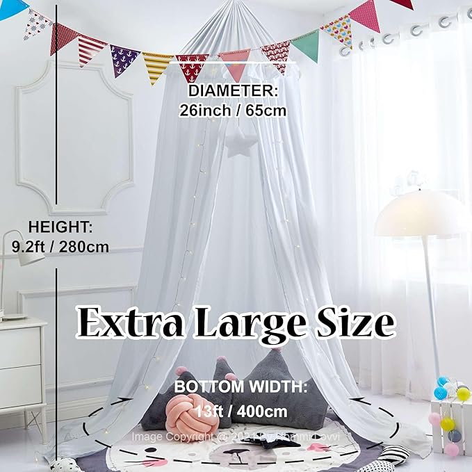 Bed Canopy for Girls, Dreamy Frills Ceiling Hanging Princess Canopy Bedroom Decoration Soft Canopy Net Reading Nook, Extra Large Full Queen Size Bed Canopies - White