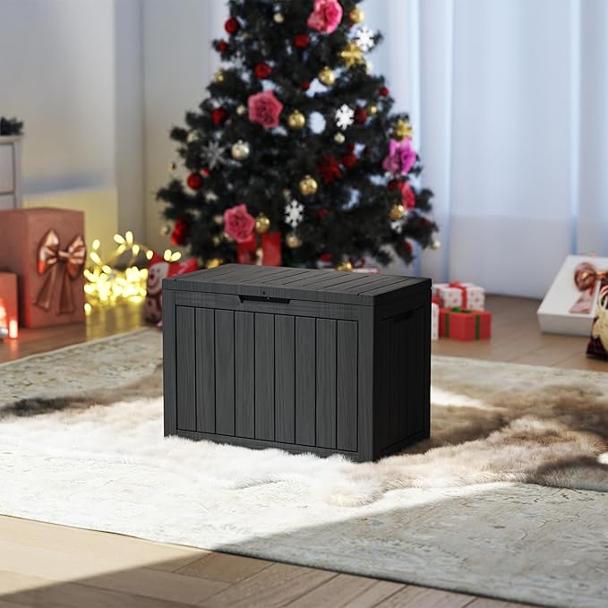 45 Gallon Outdoor Storage Box Waterproof, Resin Deck Boxes with Lockable Lid & UV-Resistant for Patio, Pool, Garden Furniture Cushions & Accessories, Black