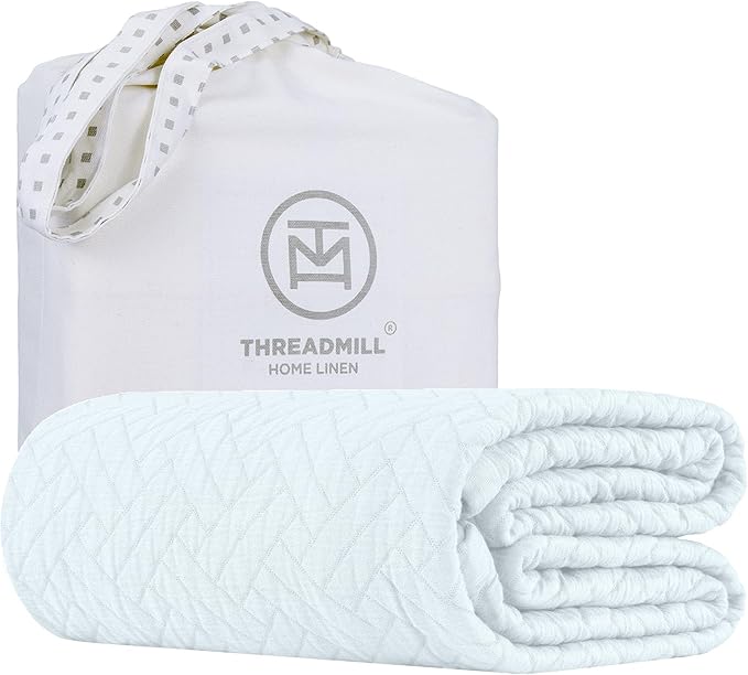 Threadmill Luxury Cotton Blankets for Queen Size Bed |All-Season 100% Cotton Queen Size Blanket | Criss Cross Jacquard Cozy Lightweight, Soft Breathable Coverlet fits Full Size Bed, 90x92 | Light Blue