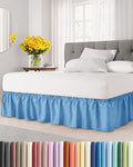 Wrap Around Dust Ruffle Bed Skirt - Denim Blue - for Full Size Beds with 12 Inch Drop - Elastic Strap - Adjustable Pleated Bedskirt with Brushed Fabric and Wrinkle Free - for Women, Men, Kids & Teens