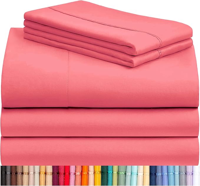 LuxClub 5 PC Sheet Set Bed Sheets Deep Pockets 16" Eco Friendly Wrinkle Free Cooling Machine Washable Hotel Bedding Silky Soft - Vermilion Split King
