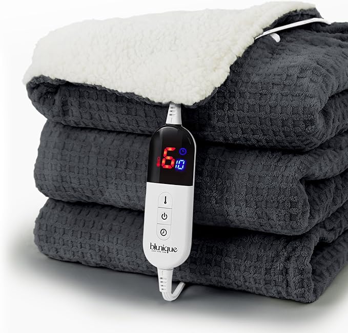 Heated Blanket Electric Blanket Full Waffle,72x84 Inches Sherpa Fleece Fast Heating Blanket 6 Heating Levels & 10 Hours Auto Off ETL Certification,Charcoal Grey Full