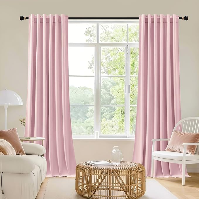 Baby Pink Velvet Curtains 84 Inches Long for Girls Bedroom, Luxury Room Darkening Thermal Insulated Blackout Curtain Window Drapes for Living Room Nursery, Back Tab Rod Pocket, W52 x L84, 2 Panels