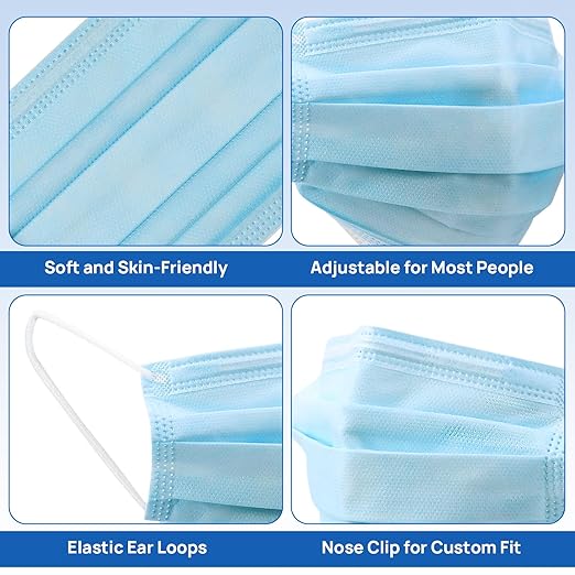 JMU 1000 Pcs 4-Ply ASTM Level 3 Face Masks, Blue Disposable Face Masks, 20 Boxes