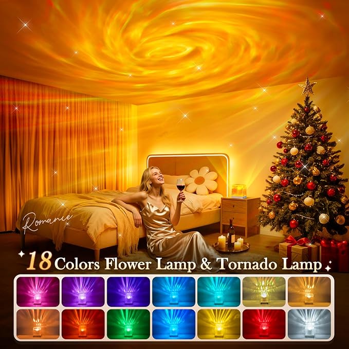 Galaxy Projector for Bedroom,18-Color Solar System Kids Night Light Projector for Bedroom,Remote Night Light for Kids Flower Lamp Tornado lamp Pink Lights,17 Year Old Girl Gift Ideas Purple Room Decor