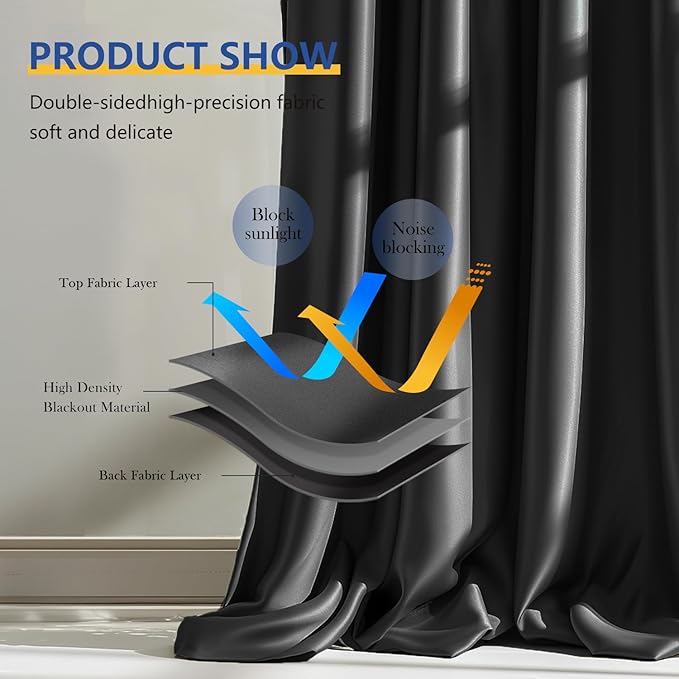 Room Divider Blackout Curtain Track Curtains Wall Dividers Panels Screen for Living Rooms Bedroom Office Privacy Partition Separation, W120 × L96 Inch,1 Panel, Black
