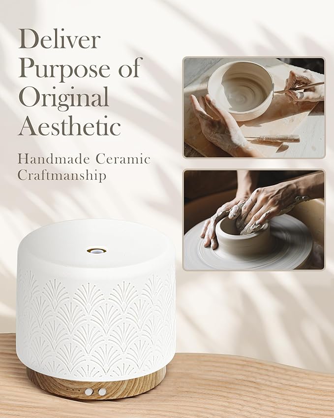 Essential Oil Diffuser, 280ml Aromatherapy Diffuser Ultrasonic Cool Mist Diffuser with Auto Shut-Off,Ceramic Diffuser for Home Office SPA Yoga