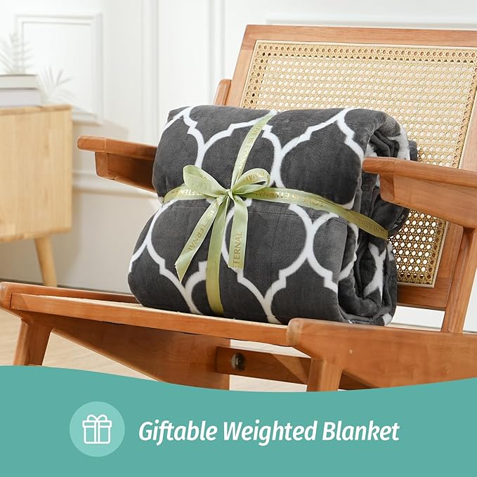Wemore Sherpa Fleece Weighted Blanket for Adult, 15 lbs Dual Sided Cozy Fluffy Heavy Blanket, Ultra Fuzzy Throw Blanket with Soft Plush Flannel Top, 60 x 80 inches, Morocco Grey on Both Sides