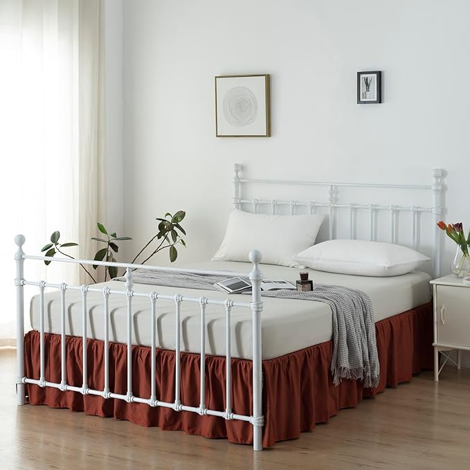 Bed Skirt Queen Size Ruffled Bed Skirt with Split Corners, 14 Inch Drop Dust Ruffle Bed Skirt with Platform, Rust, 14'' Queen