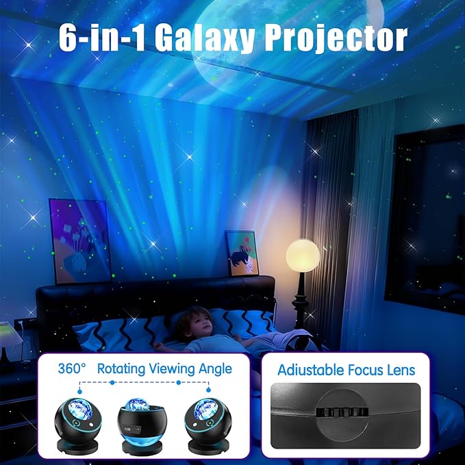 Northern Lights Projector Galaxy Projector for Bedroom, 3 HD Projection Lenses,16-Color Moon Light,USD&Bluetooth Str Projector Galaxy Lights,Star Lights,Ambient Lighting,Lights for Bedroom