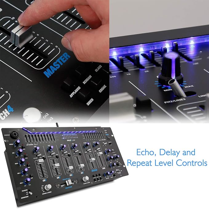 Pyle 6 Channel Mixer, Bluetooth DJ Controller, Stereo Mixer, Professional Sound System, LED Illumination, Mixer Digital Audio, Digital Mixing System, Speed Control, 5U Rack Mount System (PYD1964B)