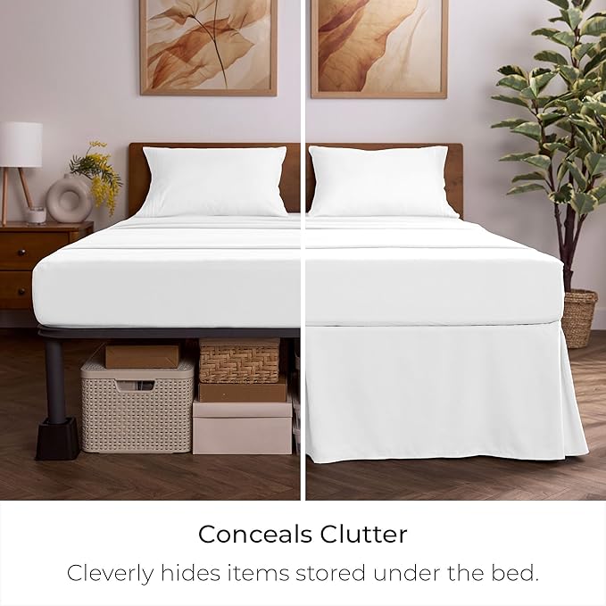 Mellanni Bed Skirt Full Size - Bed Skirting - 15-Inch Tailored Drop Pleated Dust Ruffle - Hotel Luxury Bedding - Wrinkle, Fade, Stain Resistant - 1 Bedskirt (Full, White)