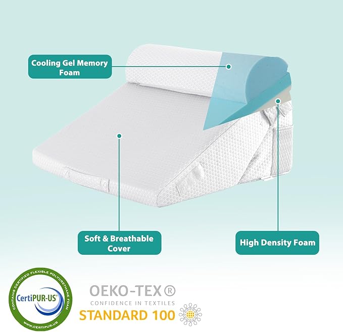 Bedluxe 3Pcs Orthopedic Bed Wedge Pillow Set, Foam Wedge Pillow Post Surgery for Back, Leg and Knee Support, Adjustable 9&12 Inch Folding Triangle Pillow for Sleeping, Acid Reflux, Snoring, White