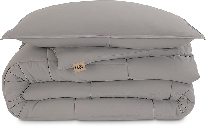 UGG Twin/XL Twin Comforter Set with 1 Pillow Sham, Lightweight Down Alternative Blanket, All Season, Washable & Hypoallergenic Bedding Set for College Apartment Dorm Essentials, Light Grey (Leonora)