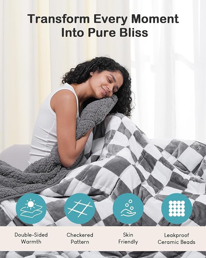 Cottonblue Checkerboard Weighted Blanket for Adults Queen Size 20 lbs 60" x 80", Fluffy Sherpa Flannel Heavy Weighted Throw Blankets for Bed Couch Sofa, Ultra Soft Cozy Bed Blanket, Plaid Grey