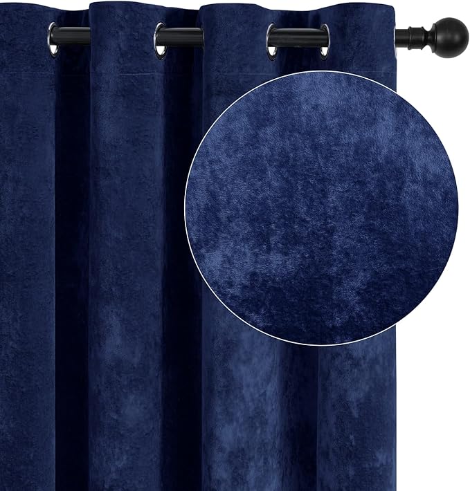 SMILETIME Navy Blue Crushed Velvet Curtains 52x108 inch Luxurious Thermal Insulated Soundproof Drapes for Living Room Bedroom Office Soft and Durable Light-Filtering Window Treatments, 2 Panels