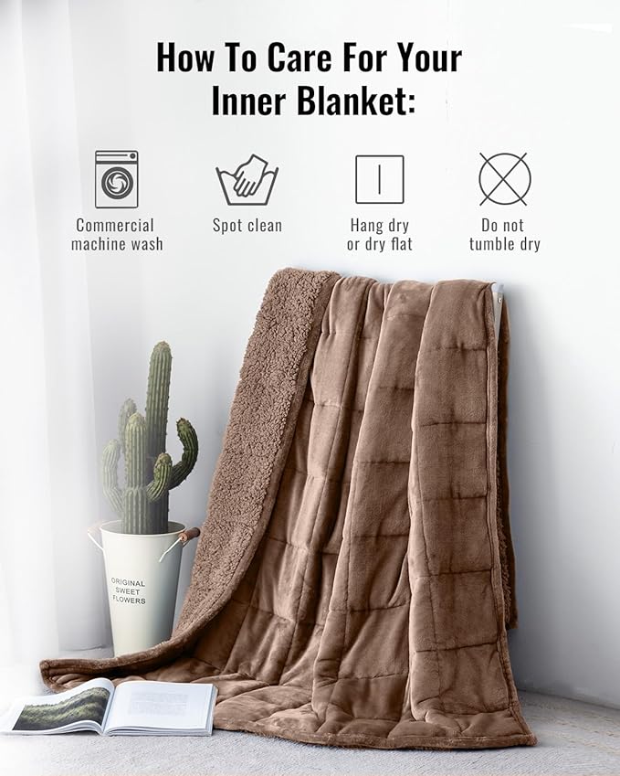 Uttermara Weighted Blanket Queen Size 15lbs 60x80 inches with Soft Plush Fleece, Cozy Warm Sherpa Snuggle Thick Heavy Blanket Great for Sleep and Calming, Brown