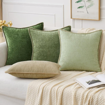 MIULEE Pack of 2 Couch Throw Pillow Covers 24x24 Inch Light Green Farmhouse Decorative Pillow Covers with Stitched Edge Soft Chenille Solid Dyed Spring Pillow Covers for Sofa Bed Living Room