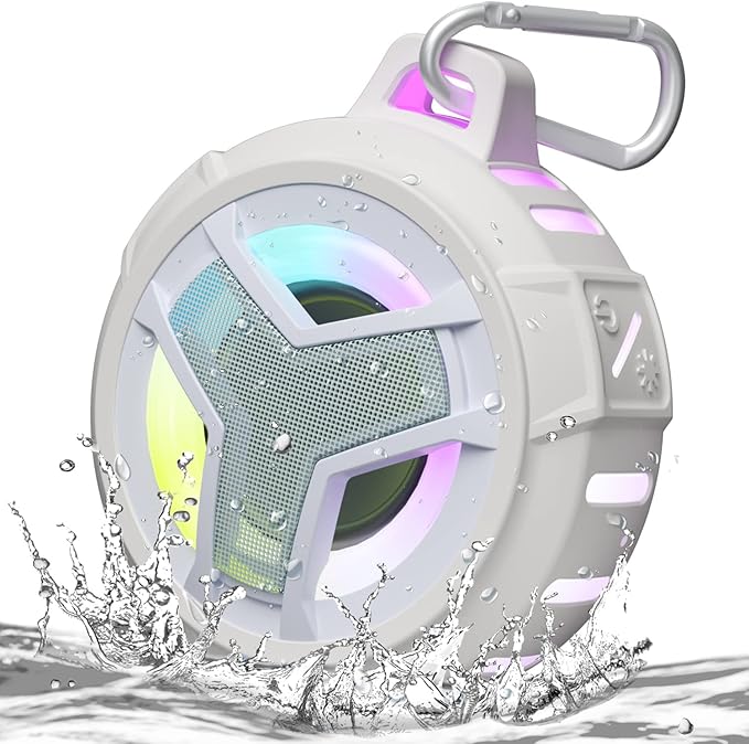 EBODA Bluetooth Shower Speaker, IPX7 Waterproof Portable Wireless Small Speakers, Floating, 2000mAh with Light for Home, Pool, Beach, Boat, Kayak Accessories, Gifts for Men, Women - White