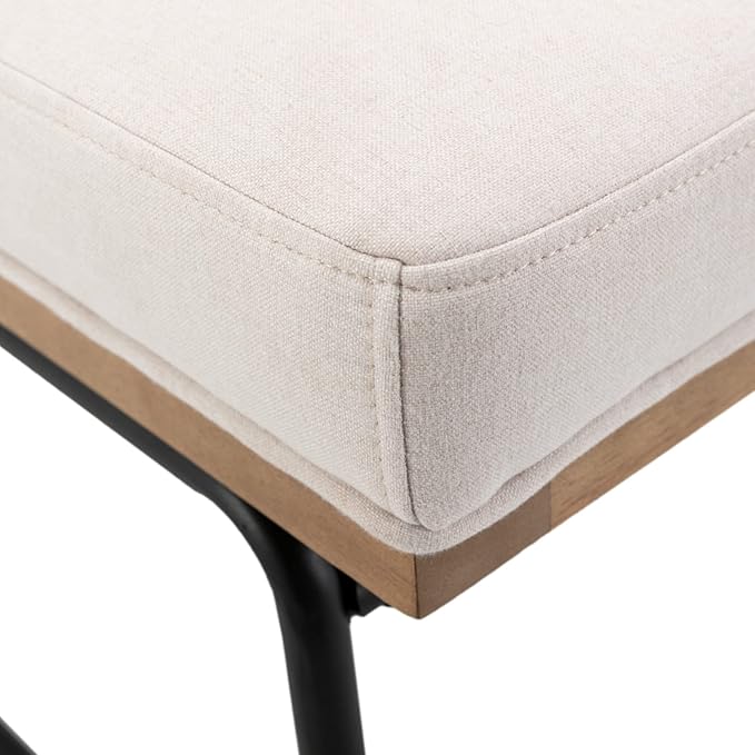 Modern Dining Chairs Set of 2, Comfy Linen Fabric Armless Upholstered Side Chairs with Backrest Wooden Black Metal Legs for Dining Room Living Room, White