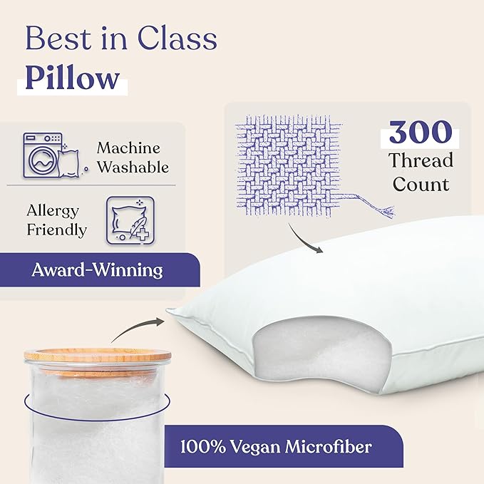 FluffCo Zen Fluff™ Down Standard/Queen Pillow with 600 Fill Power White Duck Down Stomach Sleeper Pillows - Luxury Hotel Quality 300 Thread Count - 100% Cotton Feather Pillows (Soft Queen Size 1 Pack)