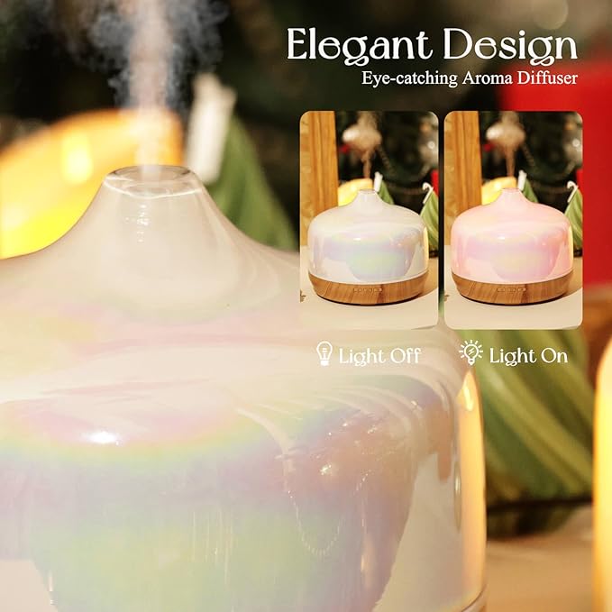 Porseme 500ml Glass Essential Oil Diffuser Aromatherapy Ultrasonic Cool Mist Humidifier 15-21 Running Hours Waterless Auto-Off Air Diffusers for Sleeping Yoga Office Working Spa and Rest (White Jade)