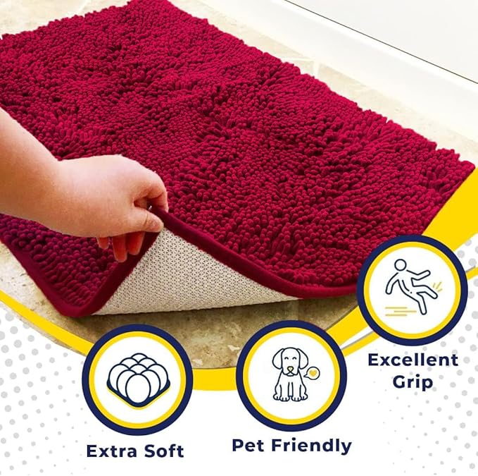 Muddy Mat® | Super Absorbent Door Mat Indoor, Microfiber Quick Dry Chenille Entryway Rug, Non-Slip Front Door Mat, Indoor Mats for Entryway, Machine Washable Pet Rug, Maroon 35"x60"
