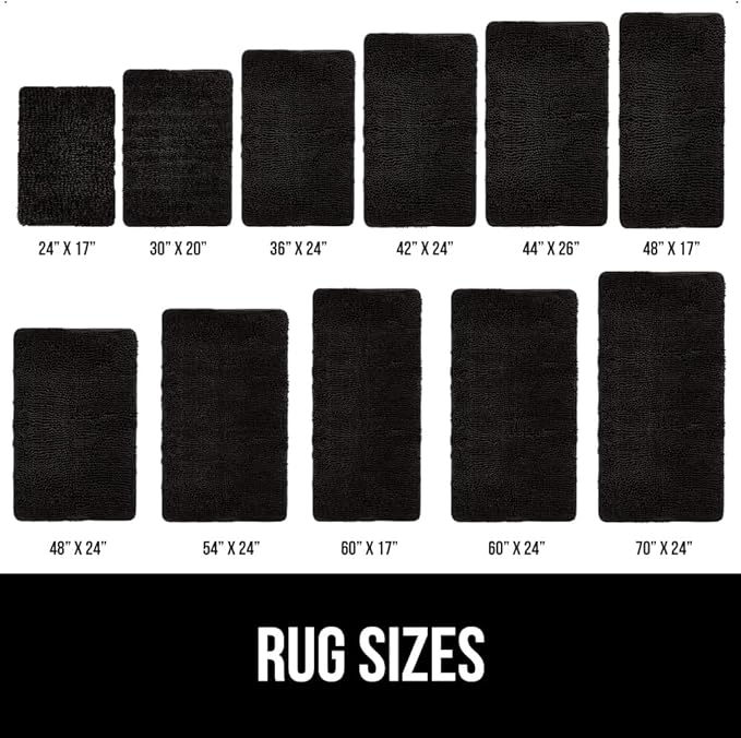 GORILLA GRIP Bath Rug Mat 30x20, Thick Soft Absorbent Chenille, Quick Dry Microfiber Mats, Rubber Backing Washable Shower Floor Rugs, Bathmat Runner, US Designed Bathroom Home Decor Accessories Black