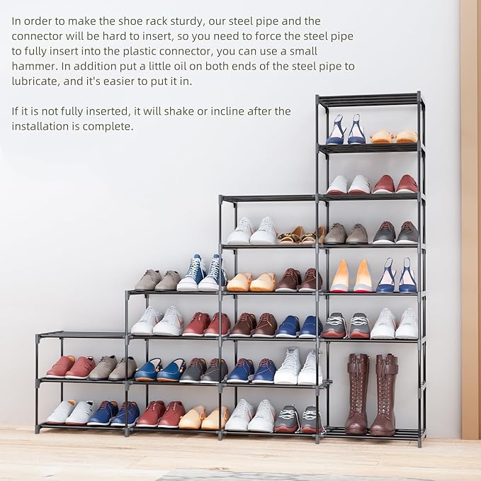 Shoe Rack Large Capacity 4 Rows 8 Tier 56-64 Pairs Shoes Sneaker Stackable Storage Organizer Garage Entryway Hallway Front Doorway Shoe Unit Shelves Space Saving