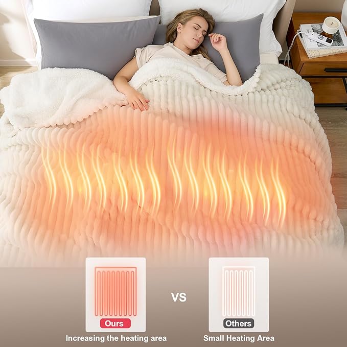 Hansleep Heated Blanket Electrci Blanket Throw, Heating Blanket with 9 Heating Levels and 10-Hour Timer Auto Shut Off, Washable Soft Warm Winter Blanket, 50 x 60 Inches, Beige