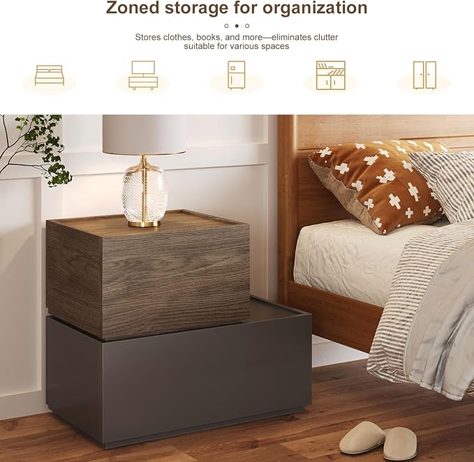 Stackable Storage Drawers, Wooden Drawer Storage Organizer, End Table with Wooden Drawers, Small Storage Cabinet, Modular Design, Available in 2 Sizes for Versatile Use Black Small Set 1