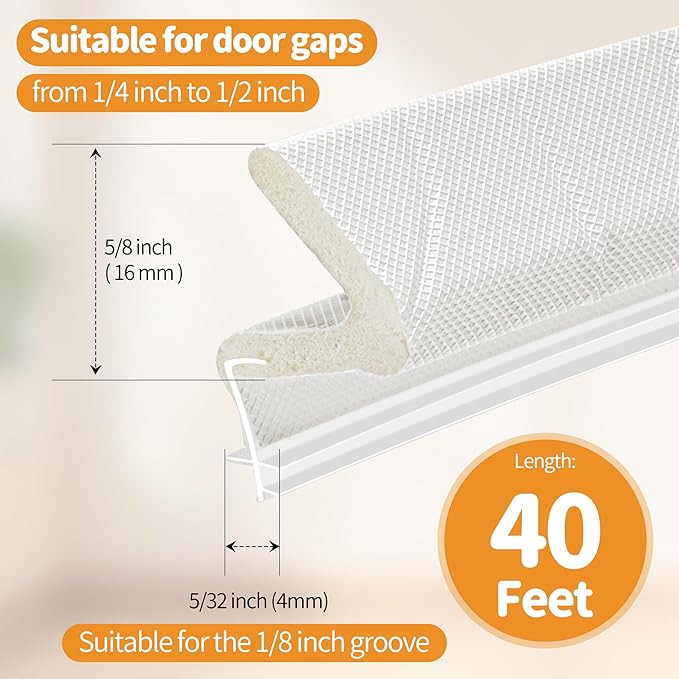 40FT Weather Stripping Door Seal Strip – Soundproof Door Frame Seal for Large Gaps, Easy Installation, Noise Cancelling (White)