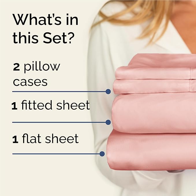 Twin XL 4 Piece Sheet Set - Cooling, Comfy & Breathable - Hotel Luxury Bedding, Includes Fitted Sheet for Women, Men, Kids & Teens - 1 Flat, 1 Fitted Sheet, 2 Pillowcases w/Deep Pockets - Baby Pink