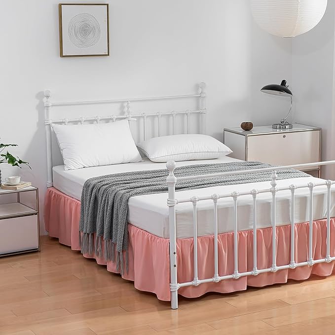 Bed Skirt Twin Size Ruffled Bed Skirt with Split Corners, 16 Inch Drop Dust Ruffle Bed Skirt with Platform, 16 Inch, Peach, Twin Size
