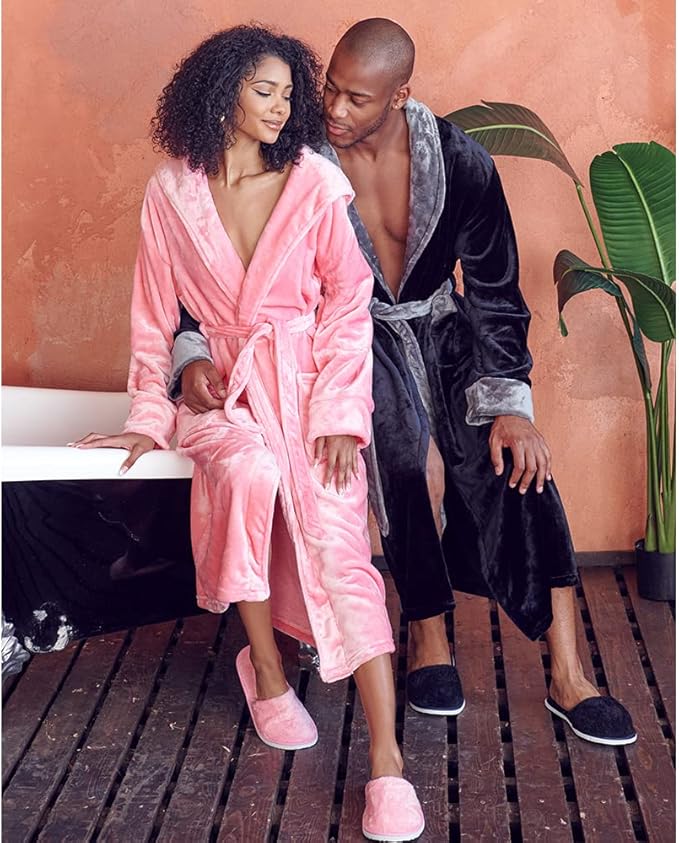 Lotus Linen Plush Robes for Women - Soft Bathrobe, Custom Monogram, Warm Fleece Robe with Pockets