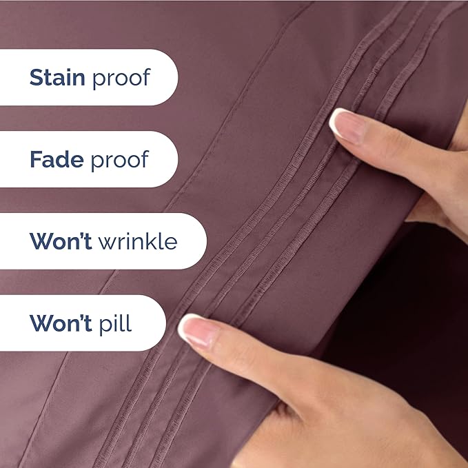 Full Size 4 Piece Sheet Set - Extra Soft, Breathable & Cooling Sheets - Hotel Luxury Durable Bed Sheets for Women & Men - Deep Pockets, Easy-Fit & Wrinkle-Free Sheets - Cool Plum Oeko-Tex Bed Sheets
