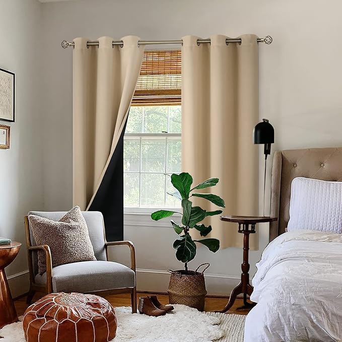 BGment Beige Blackout Curtains for Bedroom - Black Out Curtains 63 Inch Long Thermal Insulated Grommet Total Room Darkening Window Drapes for Living Room, 2 Panels, 42 x 63 Inch