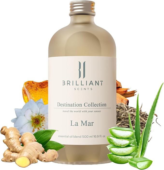 Brilliant Scents La Mar Fragrance Oil 200ml - Premium Diffuser Oil for Home, Office, Hotels - Long Lasting, Plant-Based, Meets IFRA Standards, USA-Made - White Tea, Ginger, Musk