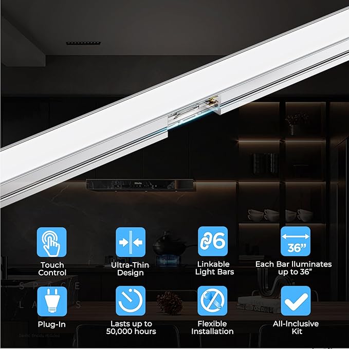 VST Under Cabinet Lighting, Work with Touch Switch – Solderless Linkable Gapless Under Counter Lights for Kitchen Liquor Cabinet Closets (6 Lights Bar Kit)