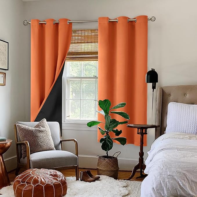 BGment Thermal Insulated 100% Blackout Curtains 63 Inch Length 2 Panels, Total Light Blocking Curtains for Bedroom, Grommet Window Drapes with Thick Black Liner, 42 Inch Wide Each Panel, Burnt Orange