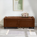 48” Storage Ottoman Bench, Upholstered Button-Tufted End of Bed Bench with Soft-Close Hinge & Solid Wood Legs, Foot Rest for Living Room, Bedroom, Hallway (Faux Leather, Brown)