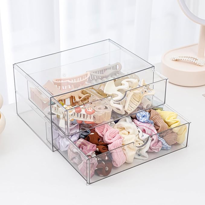 Stackable Storage Drawers, Plastic Storage Bins for Home Office, Bathroom, Kitchen, Pantry, Clear Desk Organizer for Accessories, Marker, Pencils, Books, Art Crafts, Makeup (6 Drawers)