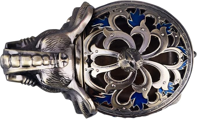 K COOL Metal Backflow Incense Holder Elephant Cone Incense Burner Candle Holder with Lid, Aromatherapy Ornament Home Office Decoration for Indoor Outdoor (Navy Blue)