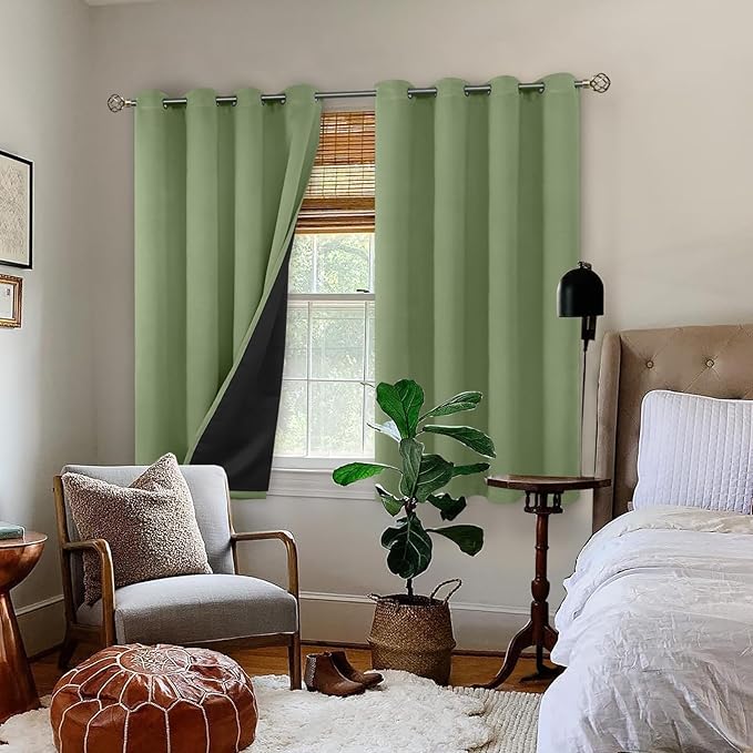 BGment Short 100% Blackout Curtains for Bedroom, Thermal Insulated Energy Efficiency Noise Reducing Grommet Curtains 54 Inch Length with Liner for Small Window 2 Panels Each 52 Inch Wide, Grass Green