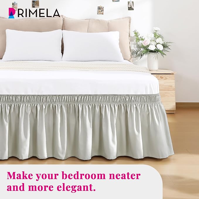 RIMELA Light Grey Bed Skirt King Size 18 Inch Drop, Wrap Around Elastic Bedskirt, Dust Ruffle for Adjustable Bed Base Machine Washable Easy to Install Bed Skirts