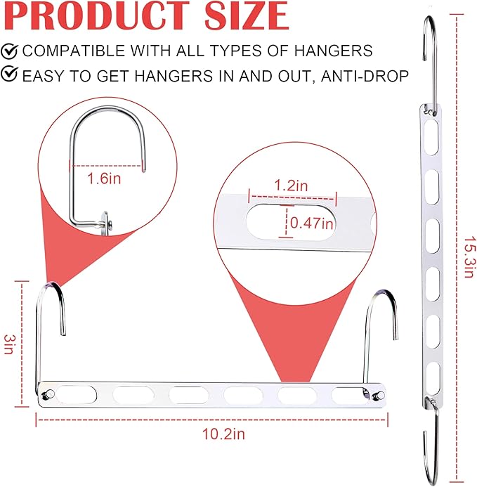 12 Pack Space Saving Hangers for Clothes, Collapsible Metal Hangers Organizer, Clothes Space Savers, Closet Organizers and Storage, Dorm Room Essentials