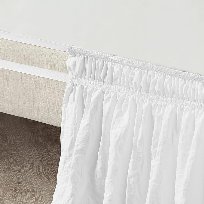 Lush Decor Ruched Ruffle Elastic Easy Wrap Around Bed Skirt Single Twin/Twin XL/Full White - Twin Bed Skirt - Dust Ruffle - White Bedskirts