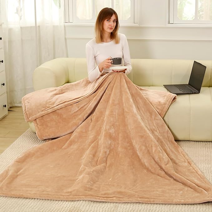 Electric Heated Blanket Queen Size, Super Soft Cozy Upgraded Flannel Heating Blanket with 9 Heating Levels & 1-9 Hours Auto Off, Fast Heating & Overheat Protection, 84" x 90", Brown