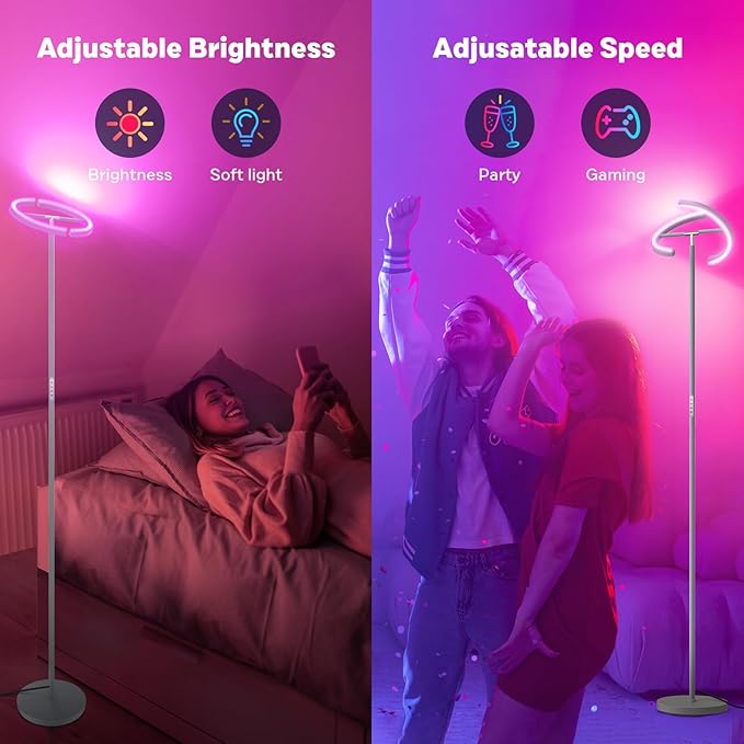 Silver Gray RGBCW Floor Lamp, Bright Color Changing RGB Standing Lamp, Modern Stepless Dimmable LED Tall Lamp with Remote Control, 20W 3000-6000K Floor Lamps for Living Room, Bedroom, Office