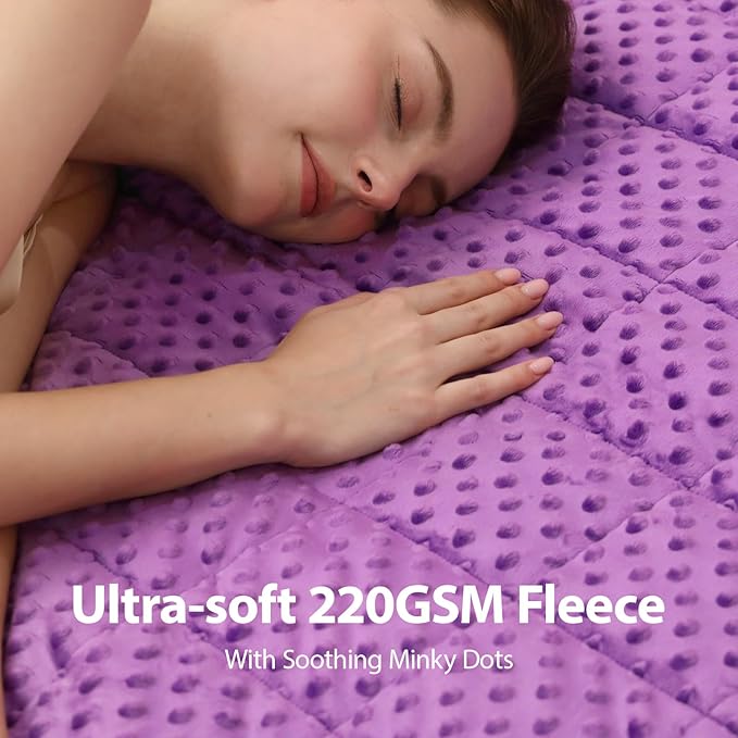 Minky Dot Weighted Blanket for Adults Queen Size 15 lbs, Warm Sherpa Snuggle Heavy Blanket for Autumn Winter with Glass Beads, Great for Stress Relief and Sleep Promotion, Purple 60 x 80 inches